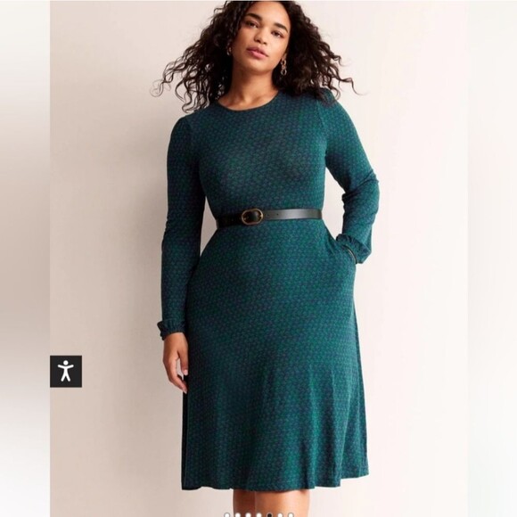 Boden Camille Jersey Midi Dress Green Emerald Night Lily Sprig Long Sleeve 4 - Picture 4 of 10
